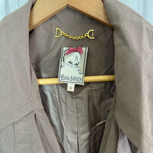 Yoana Baraschi Trench Coat Chocolate Drawstring‎ Waist Pockets Lined Size 6 - Picture 7 of 11
